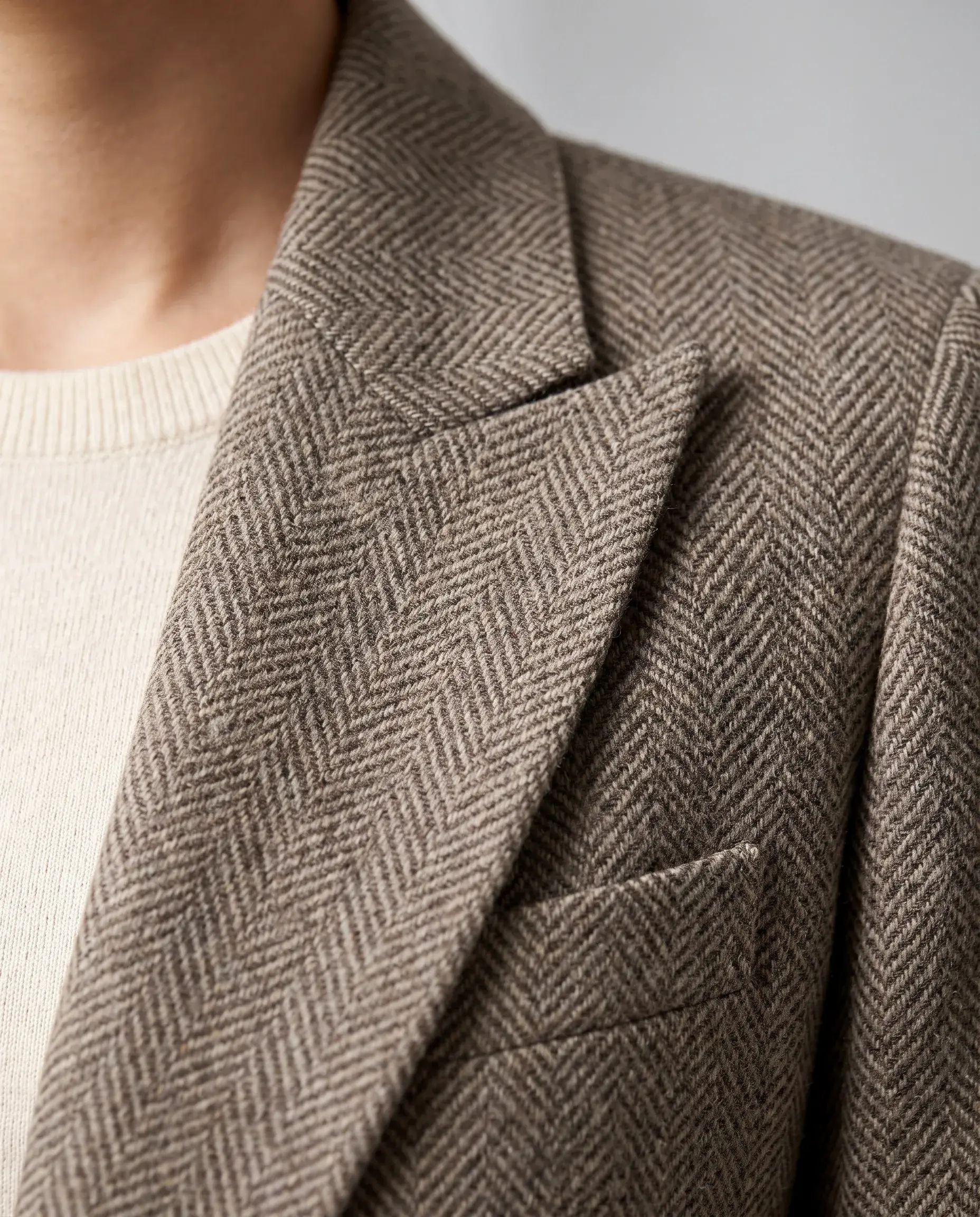 Brown Herringbone Sport Coat - lapel detail