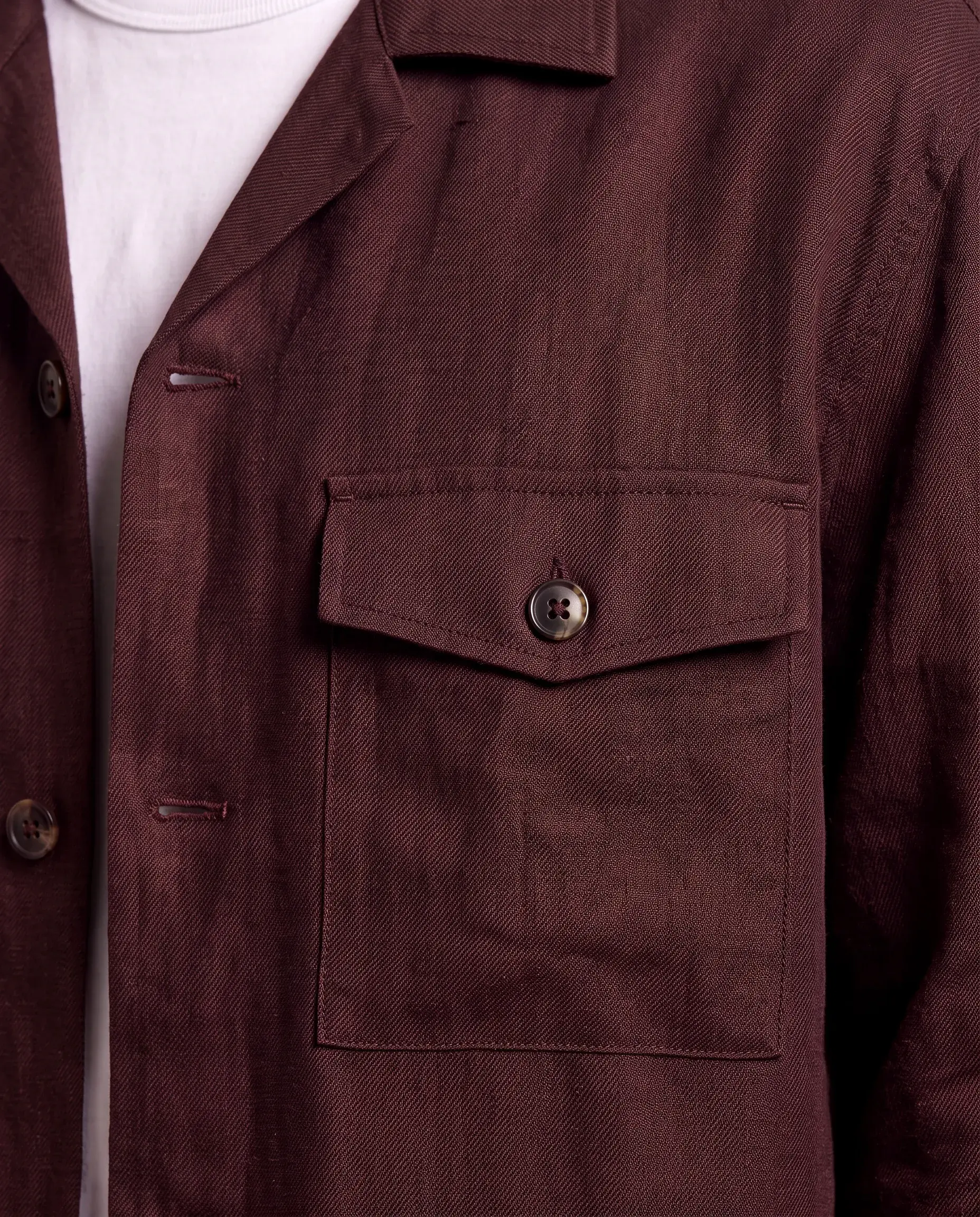 Burgundy Linen Shacket and Trousers Set - pocket detail