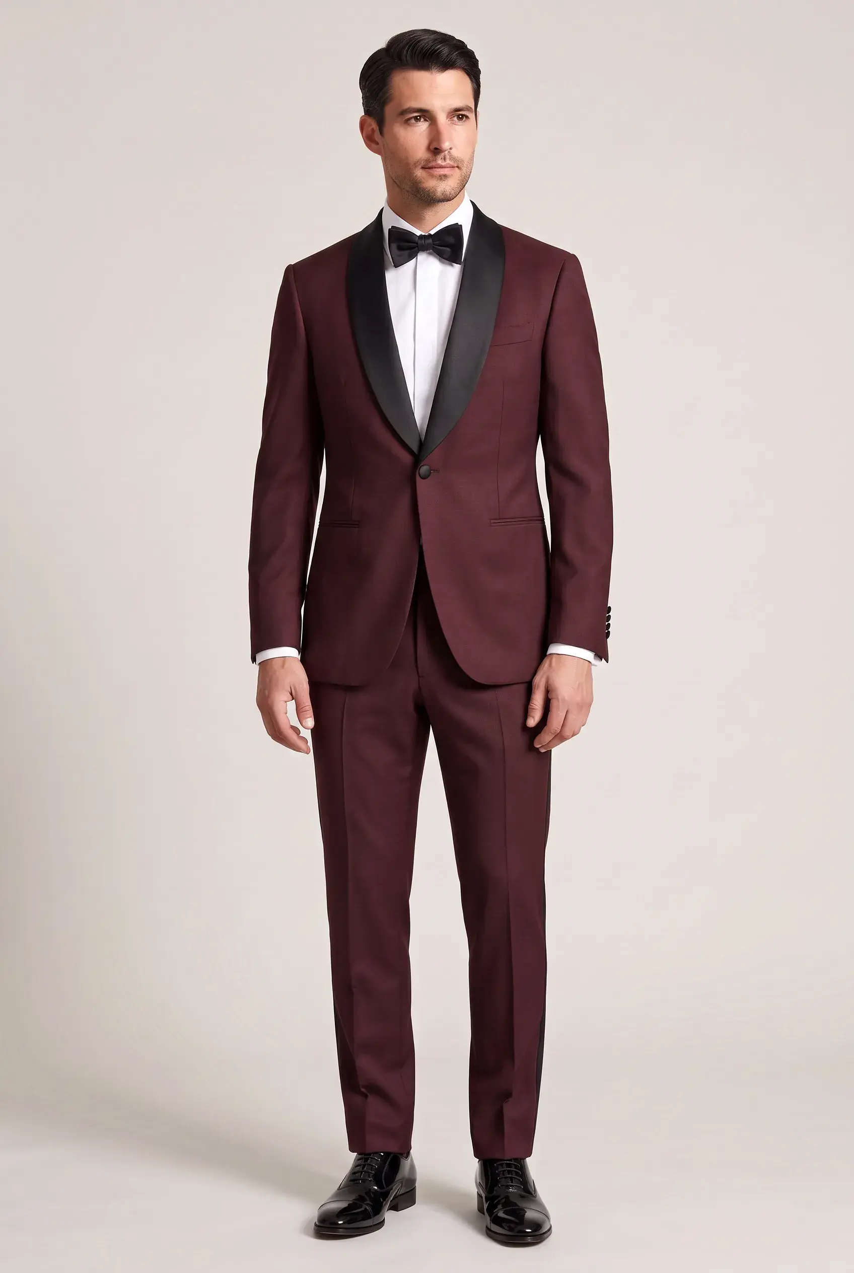 Burgundy Shawl Lapel Tuxedo - full length, second view
