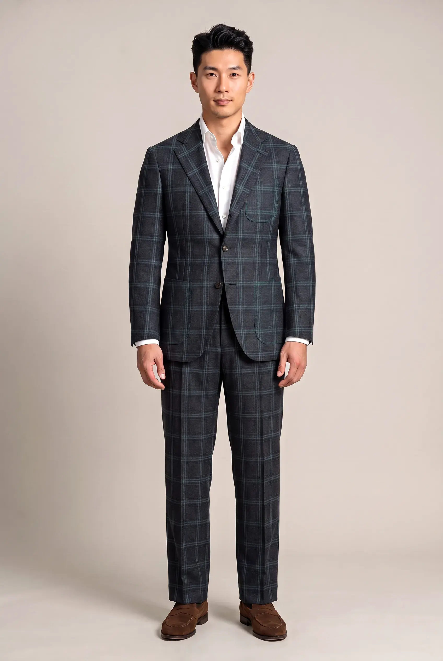 Charcoal Green Windowpane Check Suit, made bespoke by ITORVANI in Bangkok