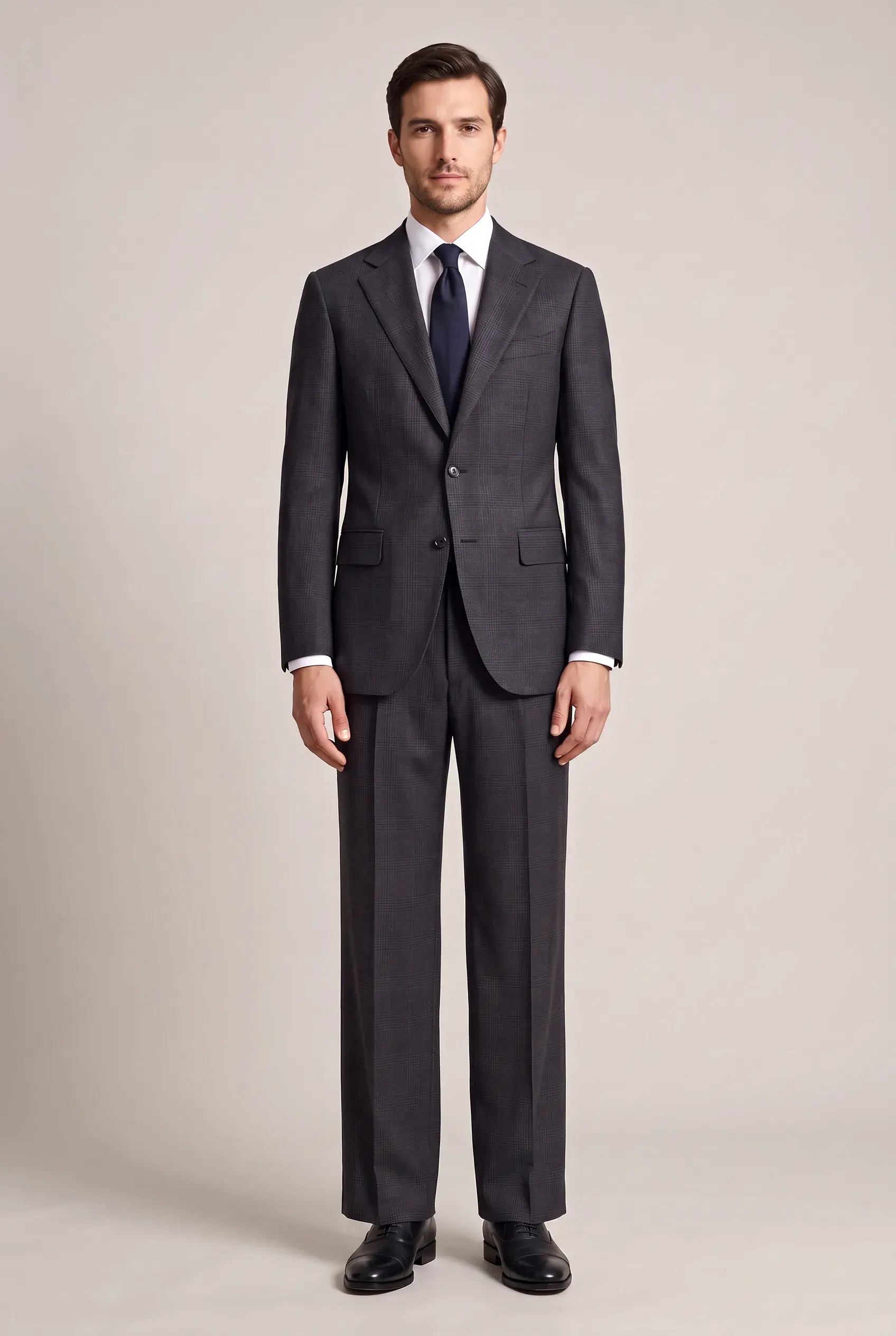 Charcoal Grey Glen Check Suit - full length, second view