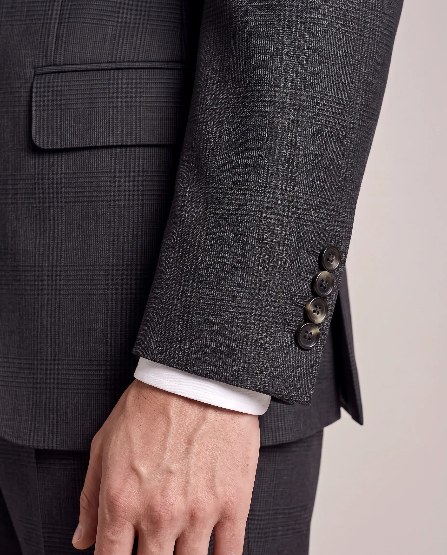 Charcoal Grey Glen Check Suit - sleeve buttons detail