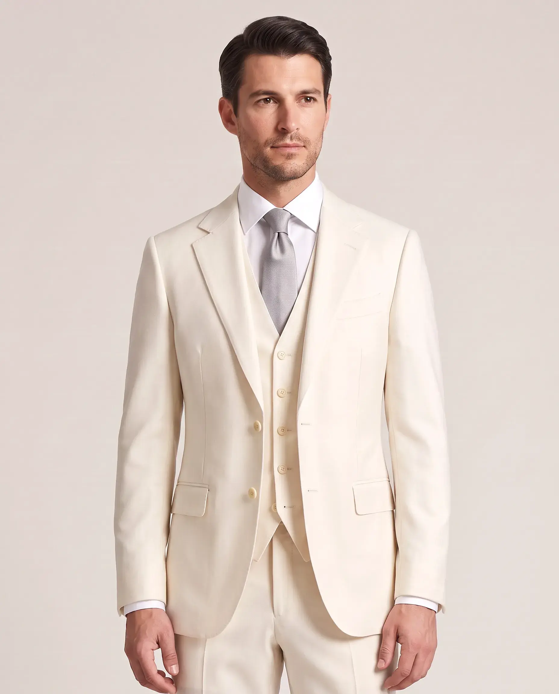 Ivory Three-Piece Wedding Suit - front