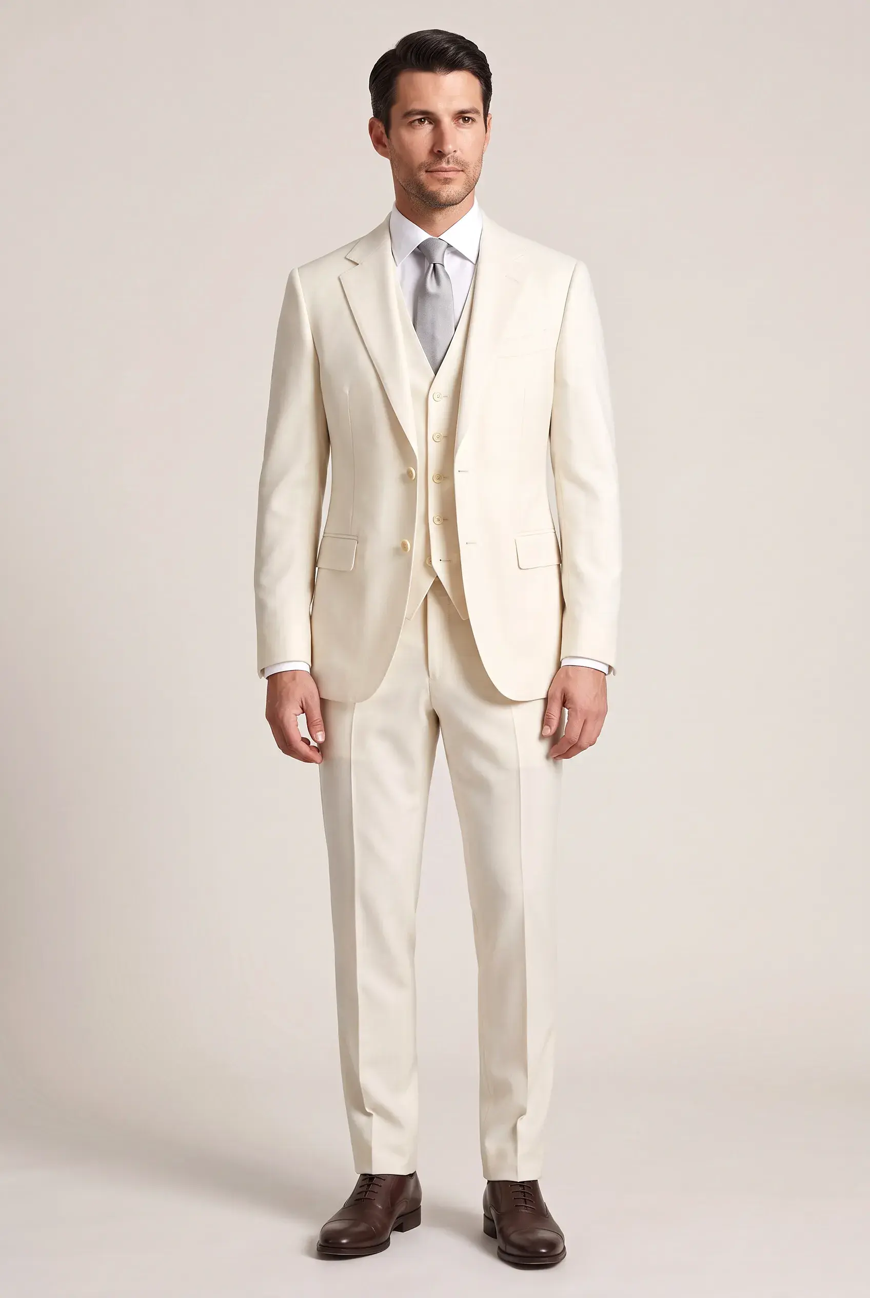 Ivory Three-Piece Wedding Suit, made bespoke by ITORVANI in Bangkok