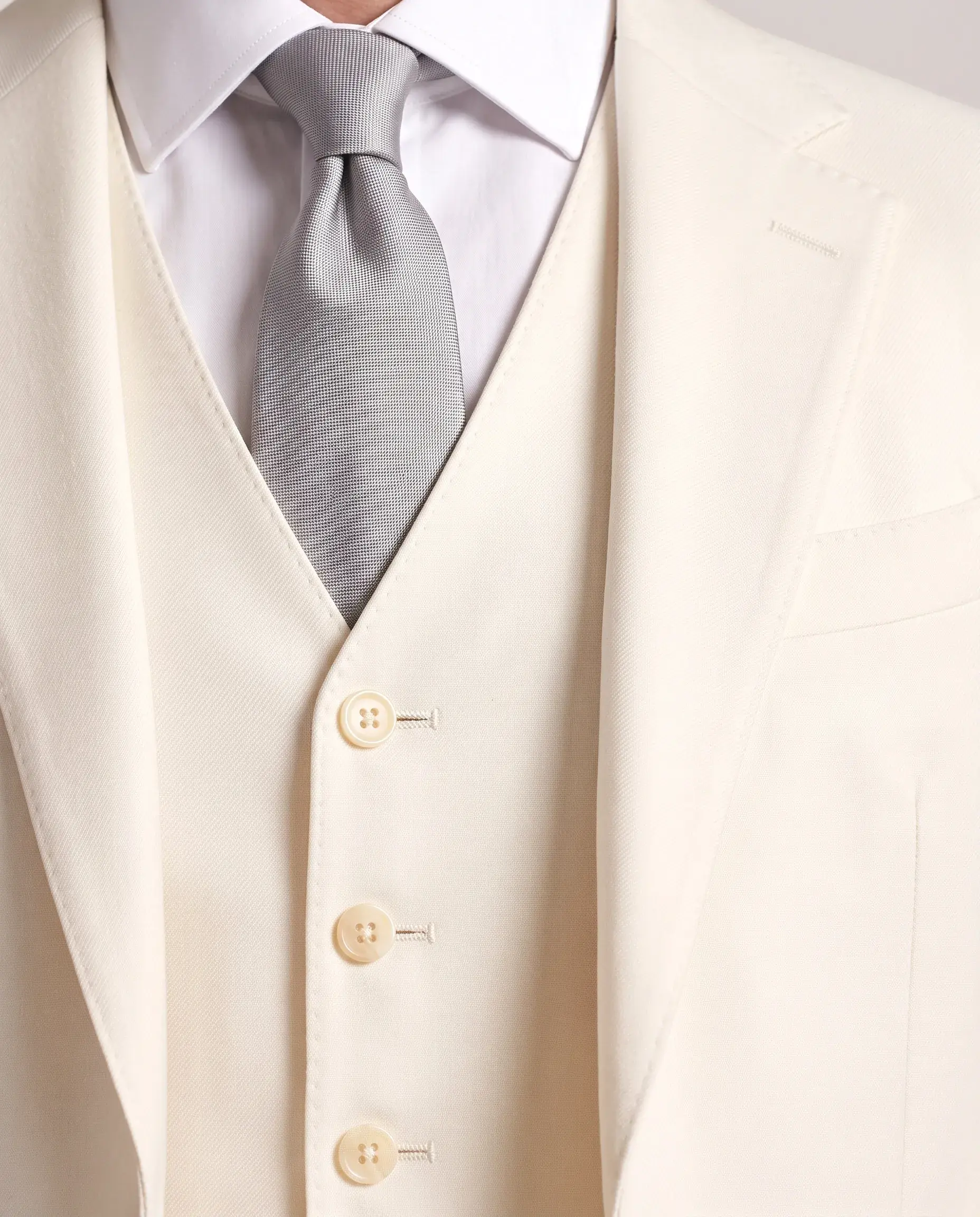 Ivory Three-Piece Wedding Suit - waistcoat detail