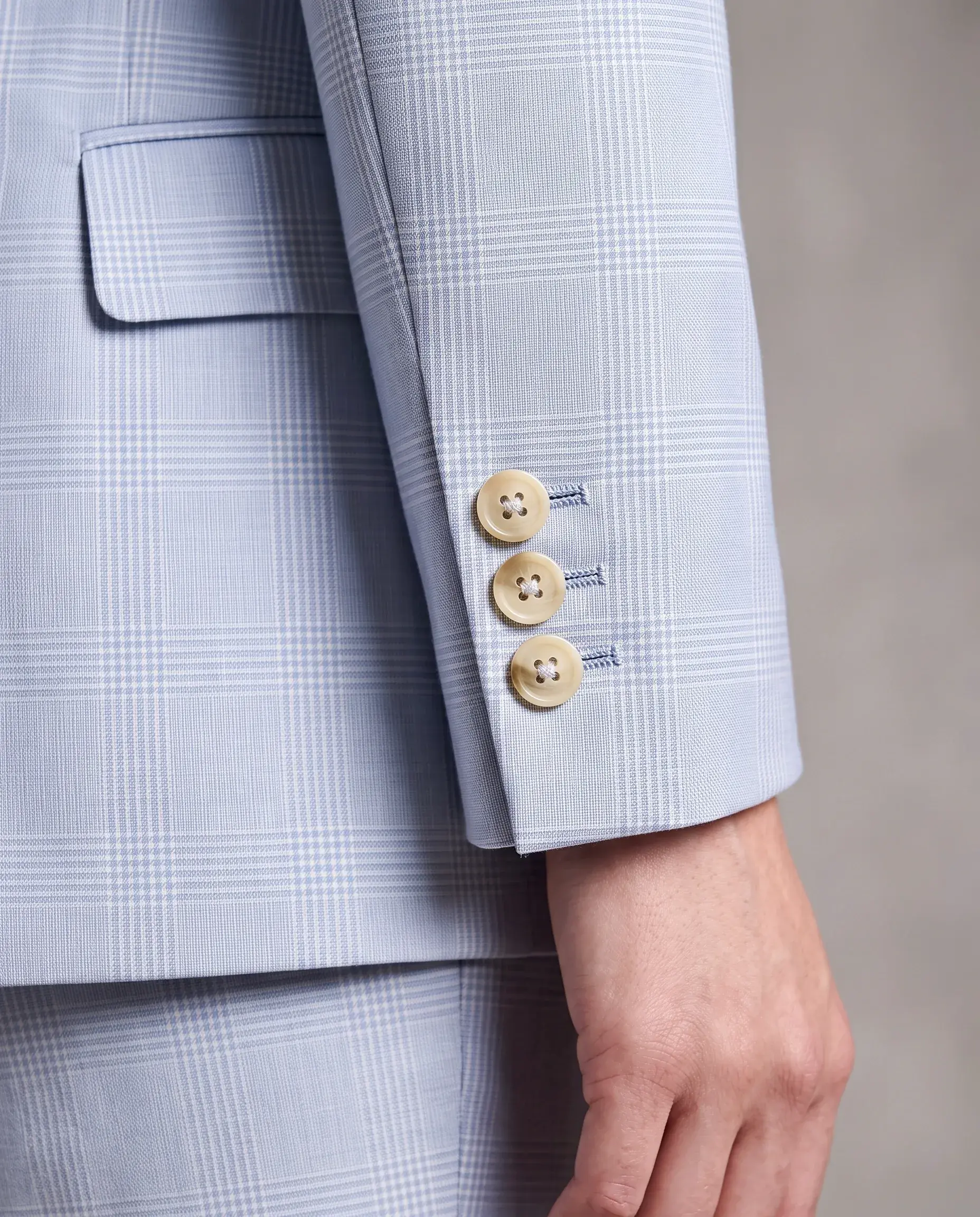 Light Blue Check Three-Piece Suit - sleeve buttons detail