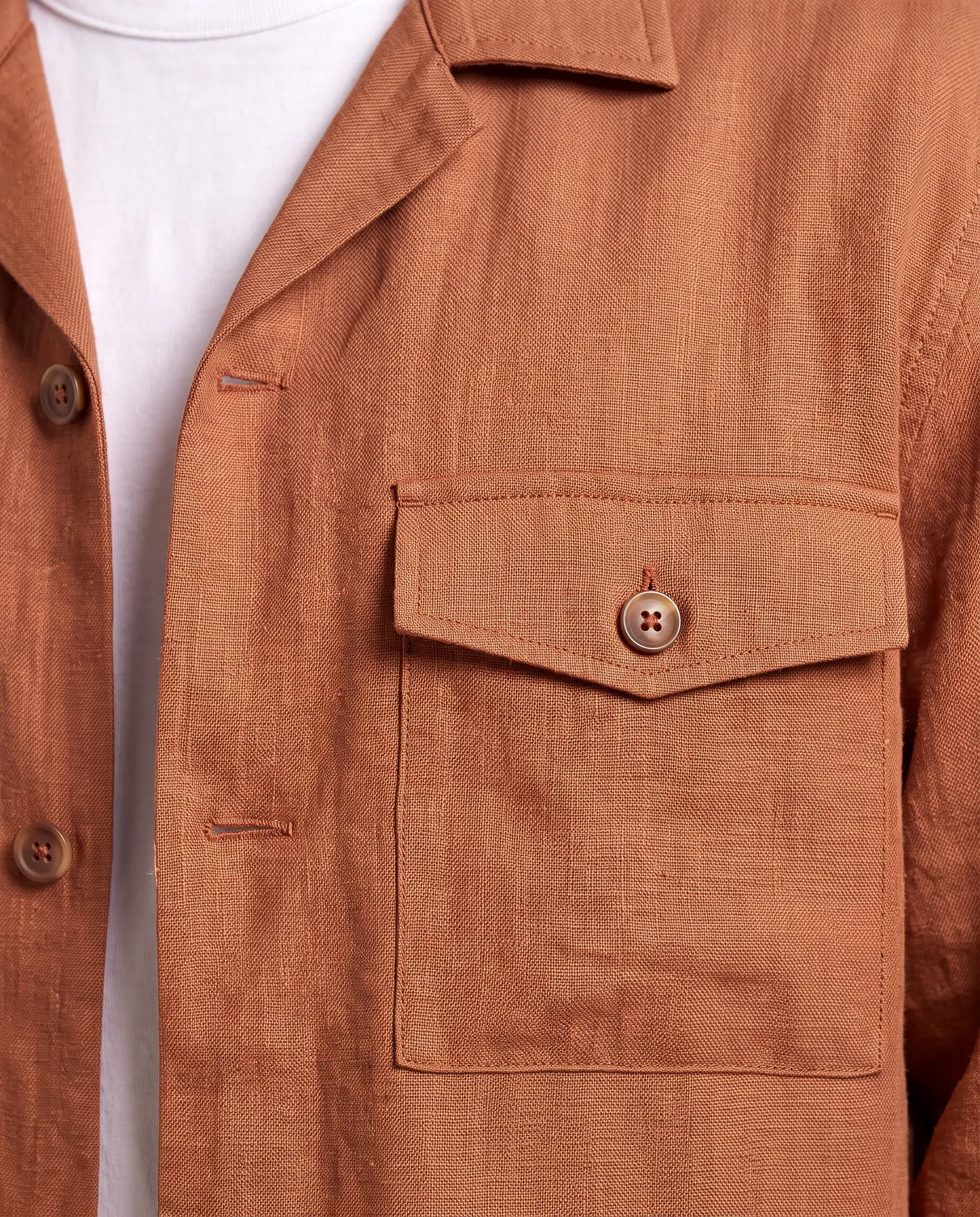 Rust Linen Shacket and Trousers Set - pocket detail