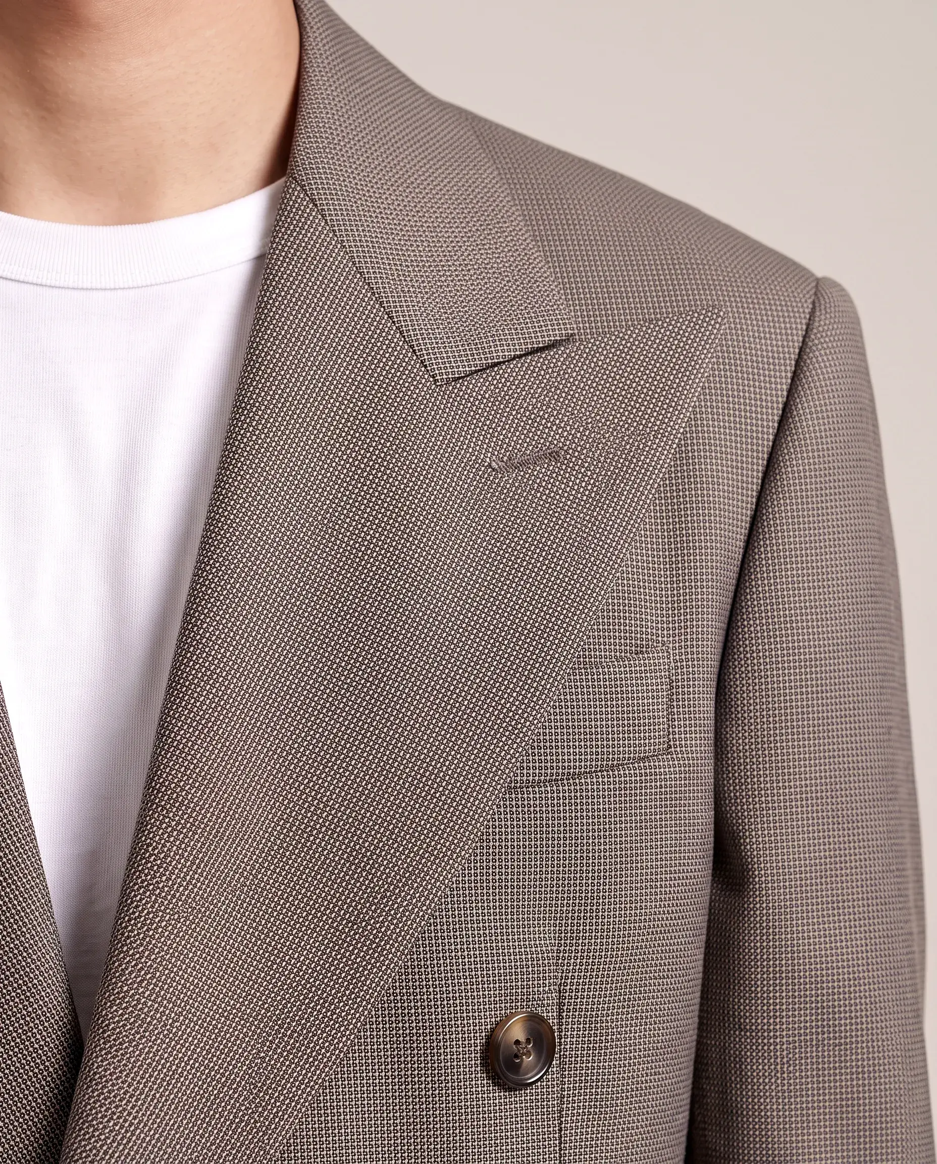 Taupe Double-Breasted Relaxed Suit - lapel detail