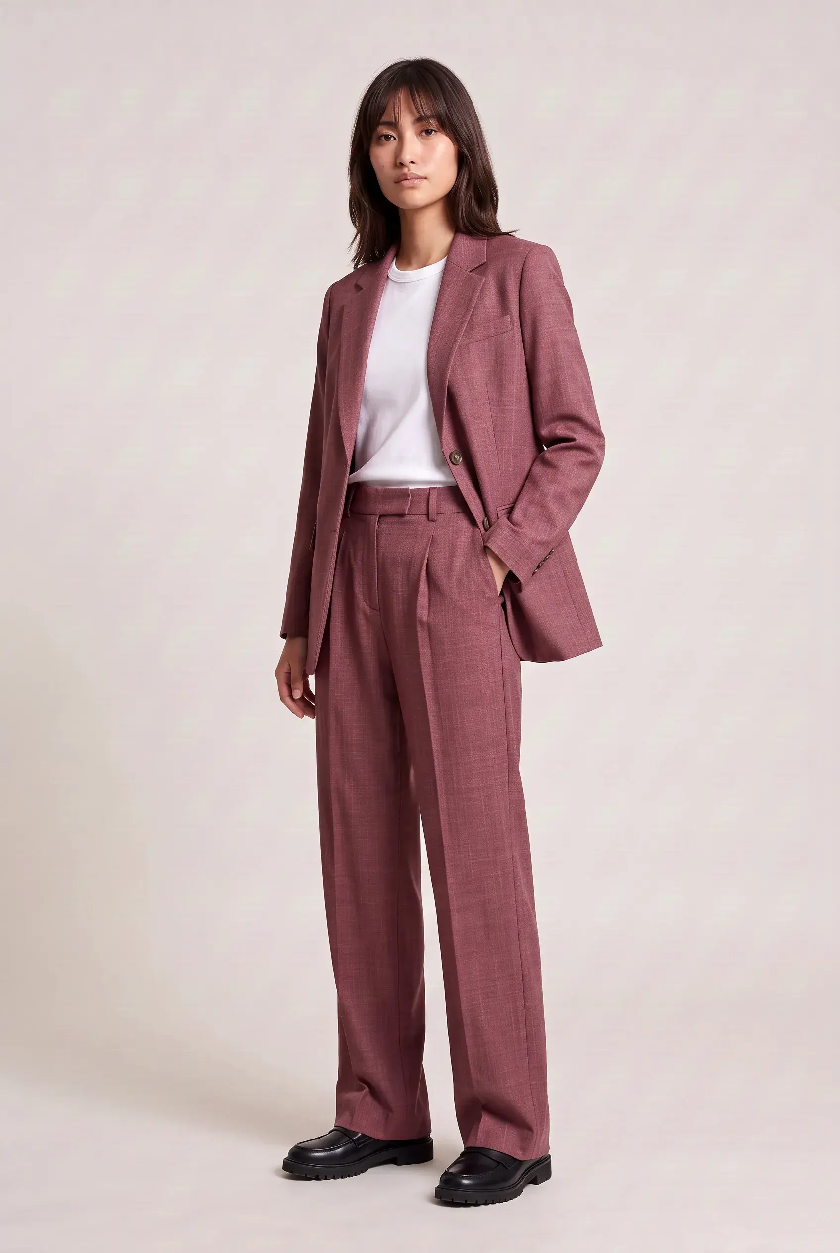 Women's Dusty Rose Trouser Suit - full length, second view
