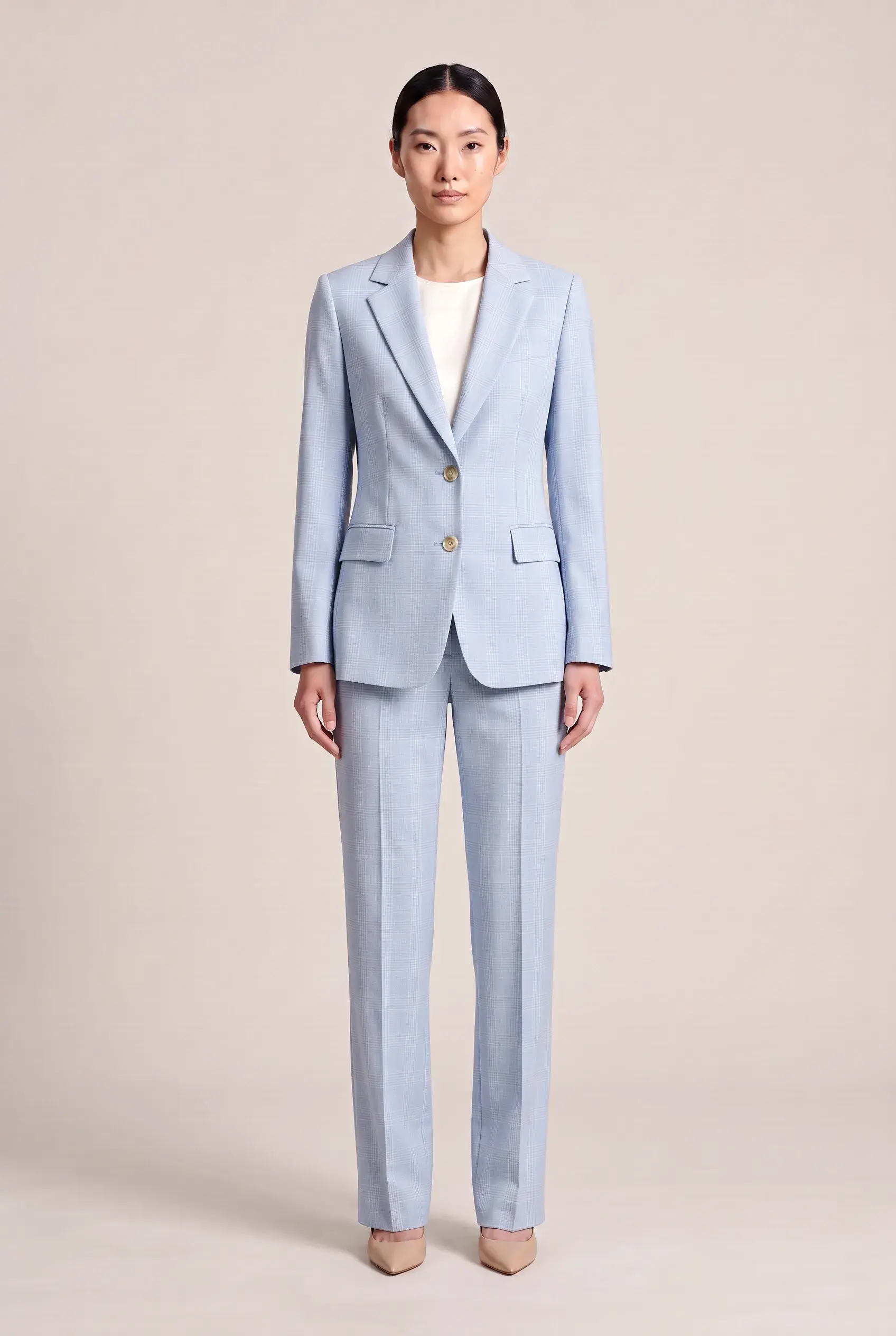 Women's Light Blue Trouser Suit, made bespoke by ITORVANI in Bangkok