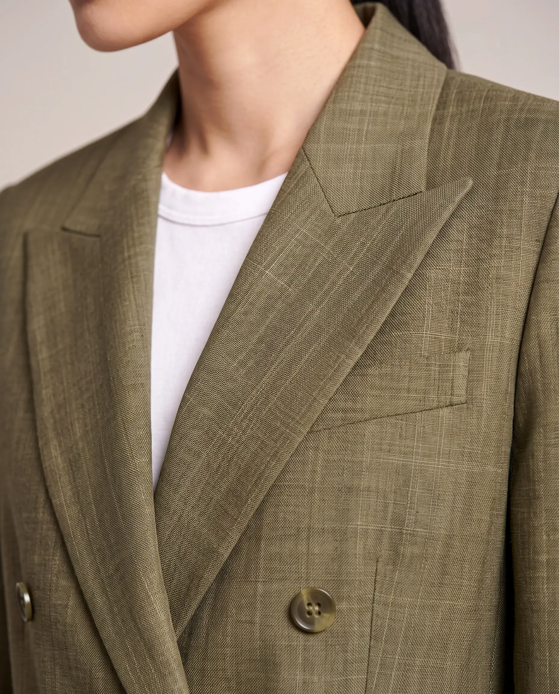 Women's Olive Green Double-Breasted Suit - lapel detail