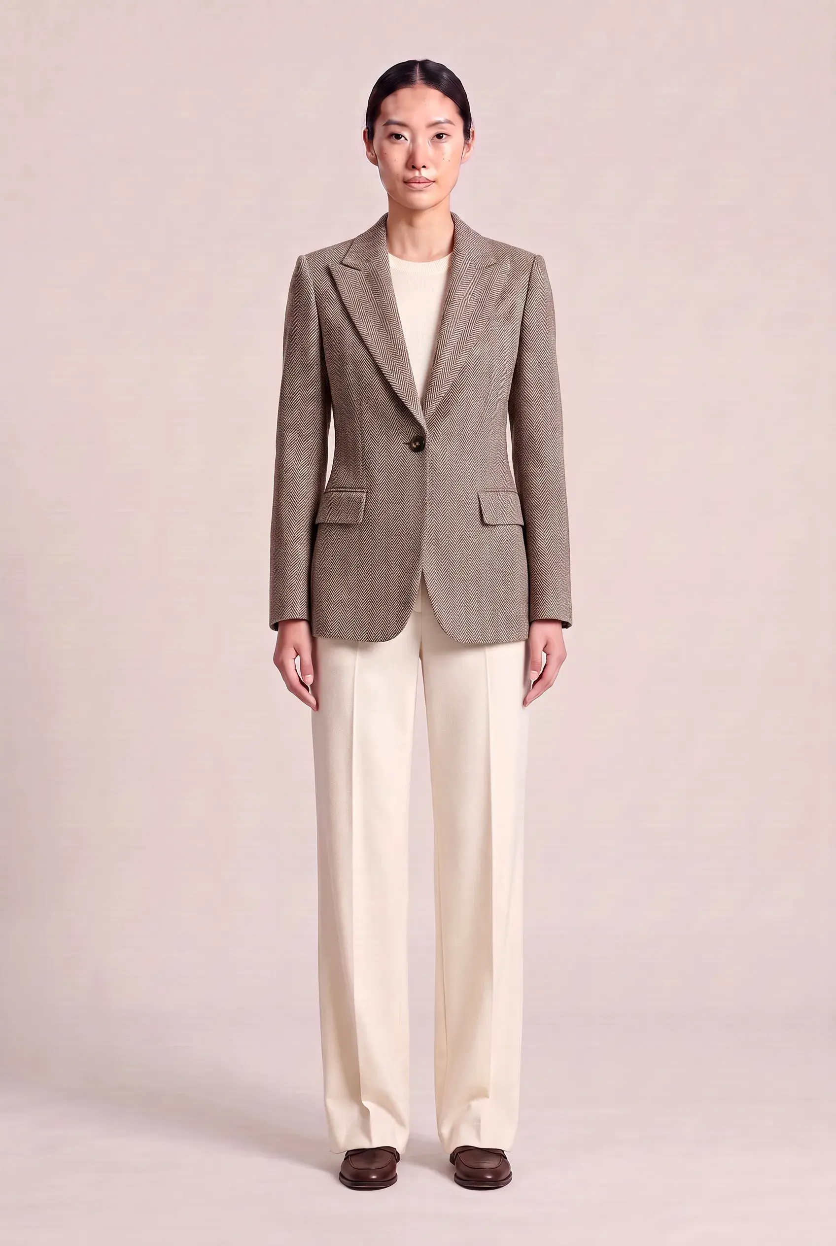 Women's Taupe Herringbone Blazer, made bespoke by ITORVANI in Bangkok